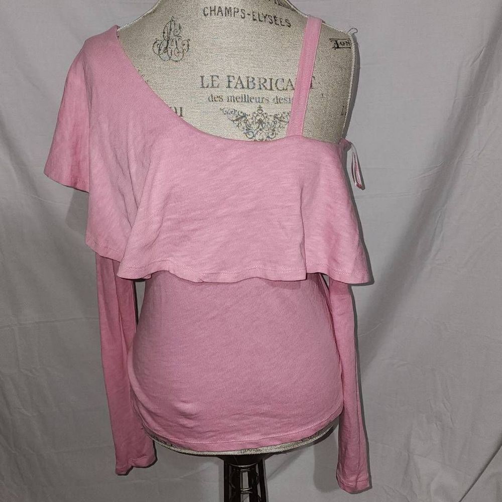 NWT Anthropologie Womens‎ Postmark Pink Ruffle Cold Shoulder Sweater Small New
